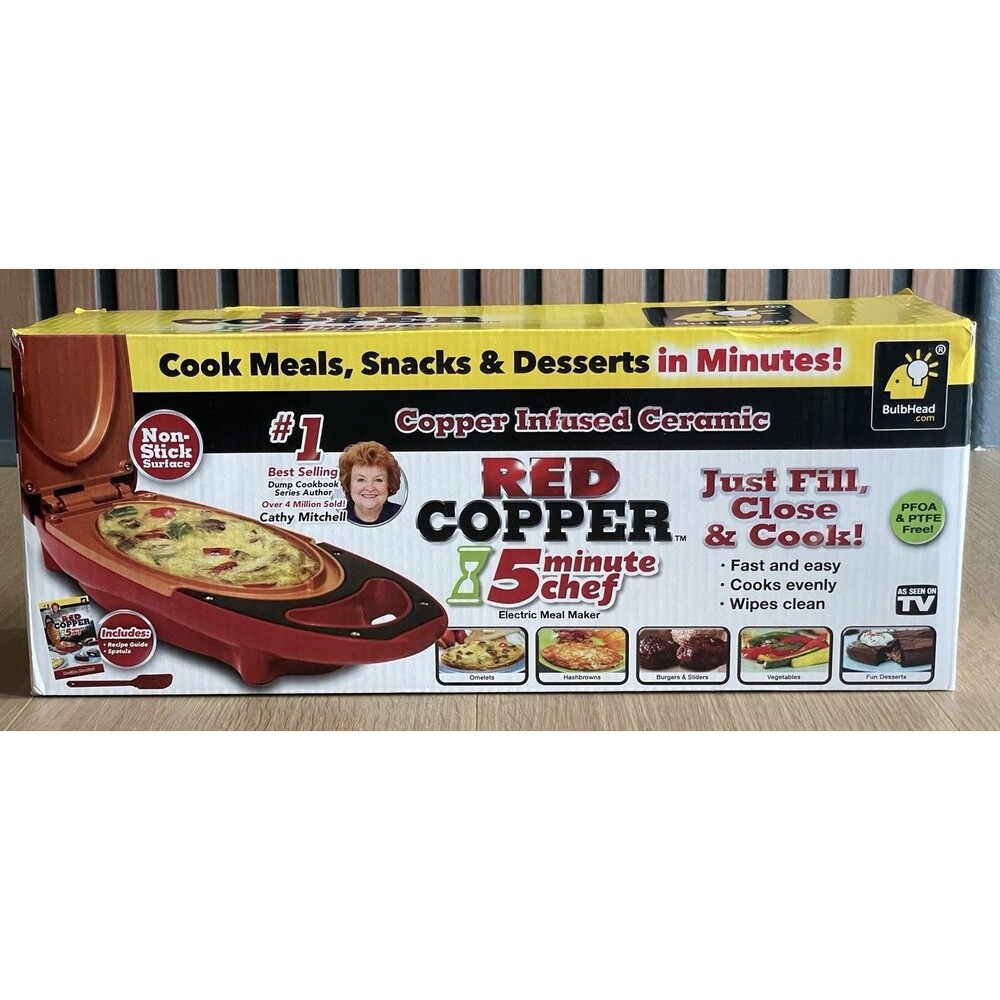 Copper Red 5 Minute Chef Electric Meal Omelet Maker NEW Factory Sealed